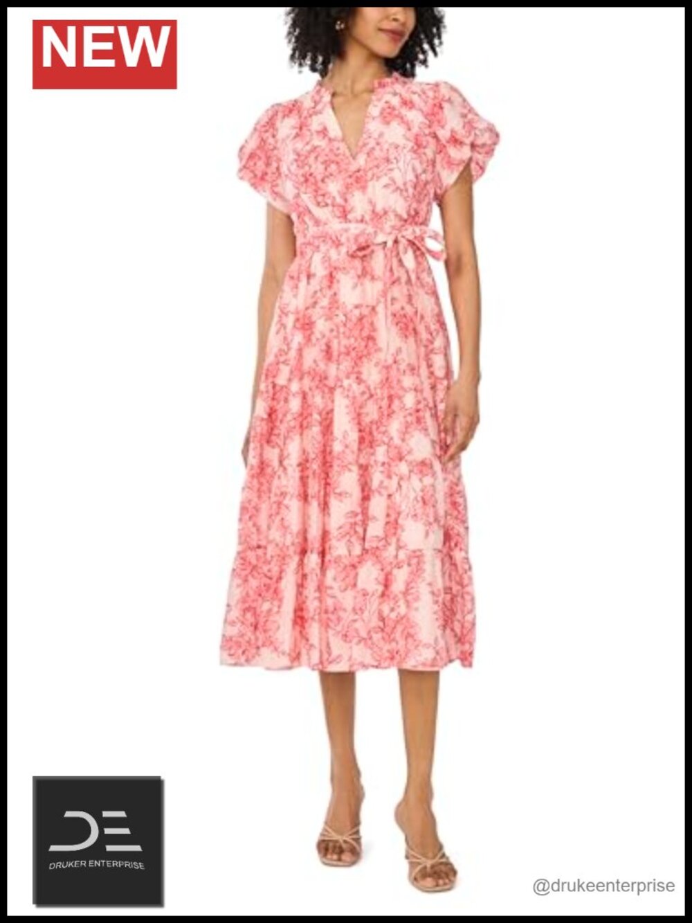 Floral Notch Neck Short Sleeve Midi Dress